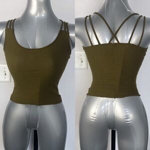 3/$15 Ribbed strappy cropped comfy casual tank army green size XS